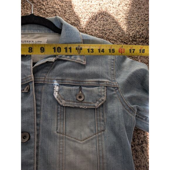 Distressed Denim Y2K Jacket. Queens White Label Sz Sm./Med. Trucker, Grunge. - Picture 9 of 10